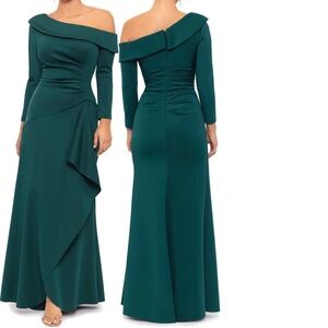 Xscape | Dresses | Xscape Designer Gown Hunter Green One Shoulder Long  Sleeve Scuba Crepe 4 | Poshmark